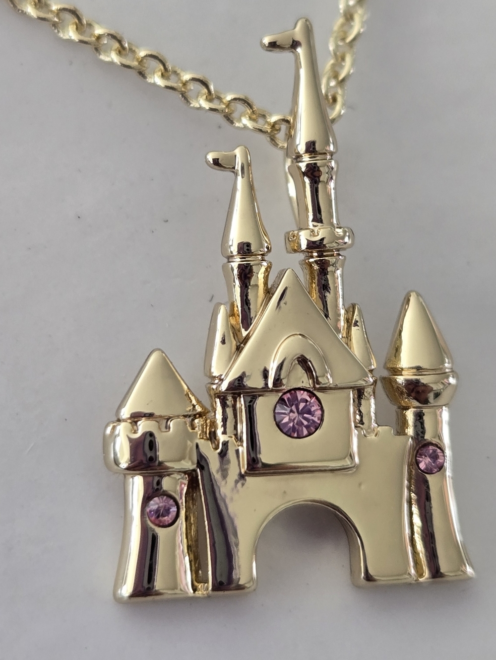 Disney Cinderella Castle Crystal Necklace - Gold tone with pink crystals - Picture 3 of 7